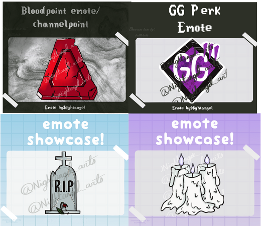 A few emotes/channel points I made. They are available on my Etsy.
